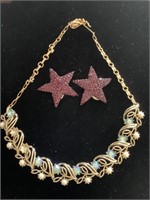 CHOKER NECKLACE AND PURPLE STAR CLIP ON  EARRINGS;