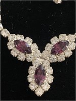 CLEAR AND PURPLE RHINESTONE NECKLACE;  16 INCHES