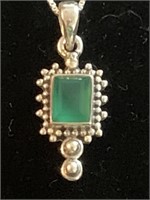 925 SILVER ITALY NECKLACE AND EMERALD GREEN