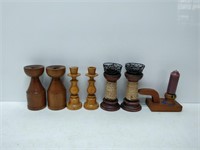 assorted wood candle holders