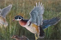 Russ London original oil painting Ducks landing