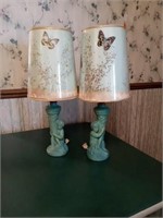 2 VAN BRIGGLE LAMPS, CHERUB WITH SHADE'S