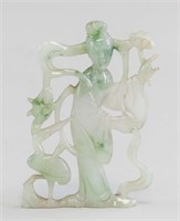 Chinese Green and White Jadeite Carved Guanyin