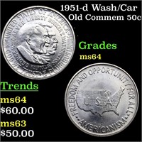 1951-d Wash/Car Old Commem 50c Grades Choice Unc