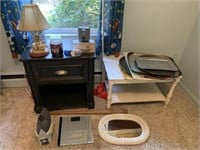 Group of household items including side table,
