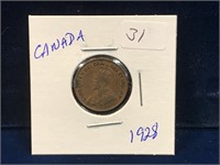 1928 Canadian one cent piece