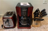 Mr. Coffee coffee maker, toaster and knife set.