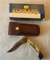 SCHRADE SCRIMSHAW FOLDING KNIFE W/SHEATH