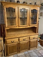 Vintage Colonial Oak Buffet with Hutch