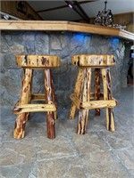 (2) Rustic Custom Cedar Wood Bar Stools