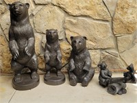 (4) Hand Carved Wooden Bear Statues