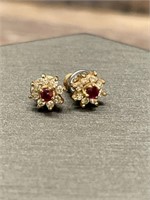 14k Gold Stud Earrings set with rubies &
