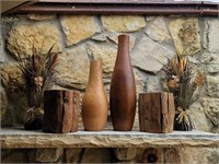 (6) Rustic Decor, 2 Wood Bud Vases, 2 Faux Dried