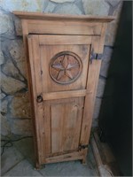 Pine Storage Cabinet with Carved Star on Door