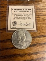 1953 Denver Mint Franklin Silver Half Dollar