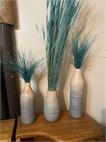 (3) Southwestern Pottery Vases with Faux Grass