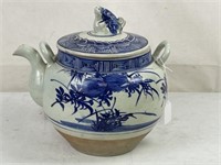 Asian Large Blue & White Earthenware Tea Pot