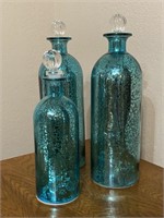 (3) Mercury Glass Bottles w Crystal Toppers