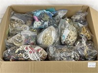 Box of Bagged Costume Jewelry & Parts
