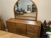 Wooden Dresser with Arched Mirror