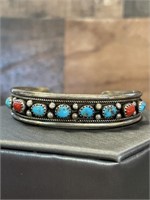 Sterling cuff bracelet set with turquoise weighs