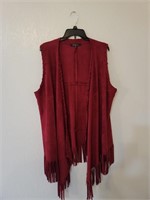Calessa Red Fringed Shawl Vest, Size XL