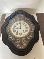 Antique Wooden Wall Clock Abalone Inlay
