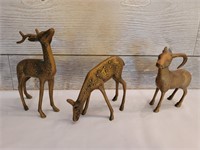 (3) Decor 2 Deer & a Ram Figurines are Solid Brass