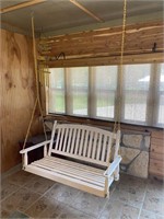 Slatted Wood Porch Swing with Cushions