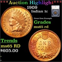 *Highlight* 1909 Indian 1c Graded ms65 rd