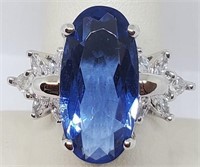 L - STERLING SILVER & LG BLUE STONE RING
