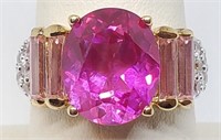 L - STERLING & BRIGHT PINK STONE RING (113)
