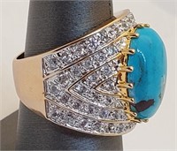 L - STERLING W/ BLUE & WHITE STONES RING (66)
