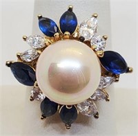 L - LOVELY FAUX PEARL & STONES RING