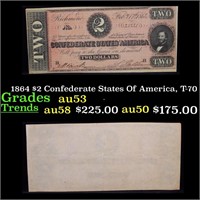 1864 $2 Confederate States Of America, T-70 Grades