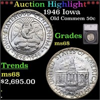 *Highlight* 1946 Iowa Old Commem 50c Graded ms68