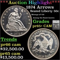 *Highlight* 1874 Arrows Seated Liberty 50c Graded