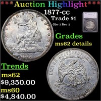 *Highlight* 1877-cc Trade $1 Graded ms62 details