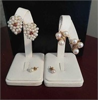 3 Pair 14k Gold Earrings with Pearl 19.6 TW