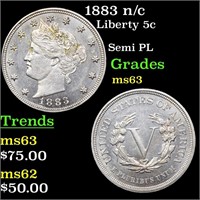 1883 n/c Liberty 5c Grades Select Unc