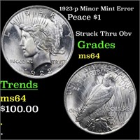 1923-p Minor Mint Error Peace $1 Grades Choice Unc