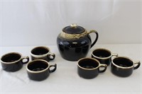 Stoneware Covered Pitcher & Cups