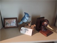 Wood carved bluebird & contents