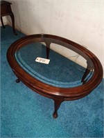 Wooden round coffee table w/ glass top