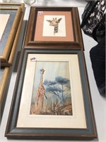 2 Signed Giraffe Watercolors