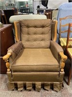 Brown Upholstered Chair w/ Wood Arms