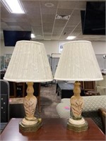 Pair of Berger Flower Painted Lamps w/ Shades