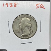 1938 WASHINGTON SILVER QUARTER