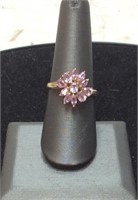 10K PURPLE CLUSTER AMETHYST GOLD RING 2.6G SIZE 8