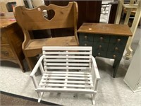 Child's Bench, White Doll Rocker, Country Cabinet